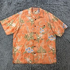 Joe Marlin Shirt Mens XXL Hawaiian Tropical Beach Button Up Short Sleeve Orange